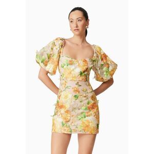 Elliatt Aella Puff Sleeve Mini Dress Yellow Wedding Guest cocktail size S NWT